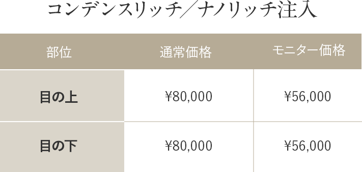 コンデンスリッチ／ナノリッチ注⼊料金